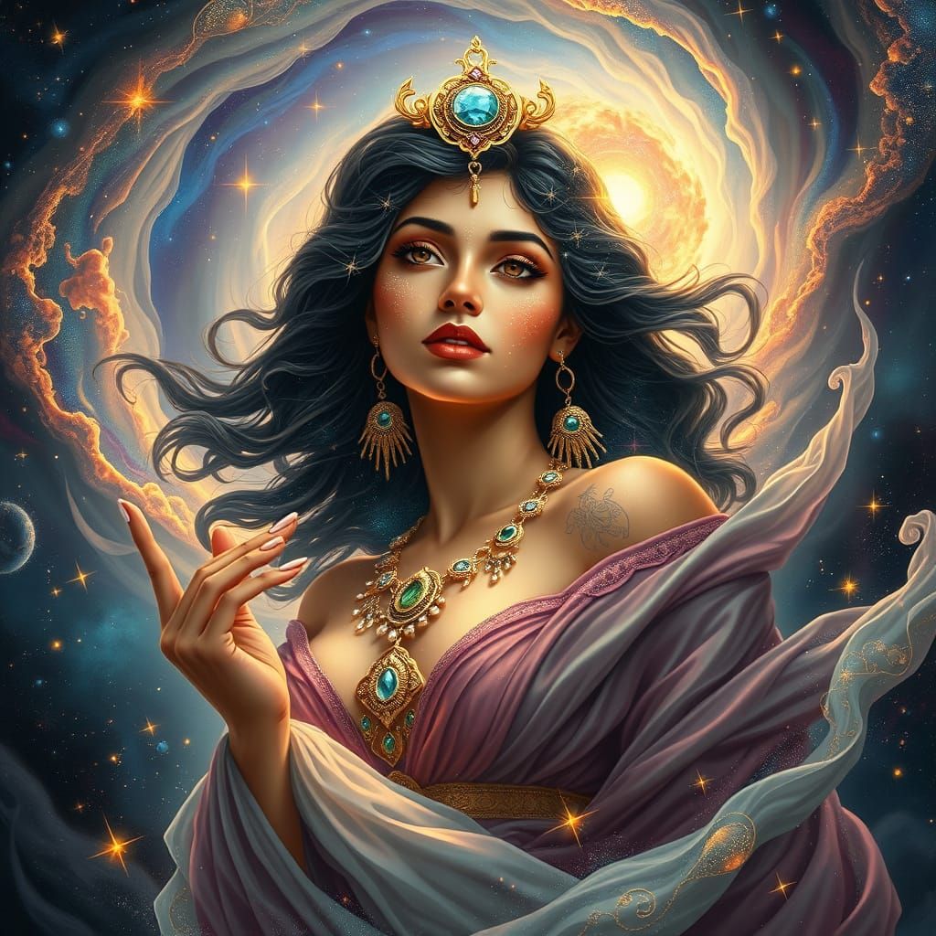 Latina Goddess Emerges from Cosmic Energy Vortex