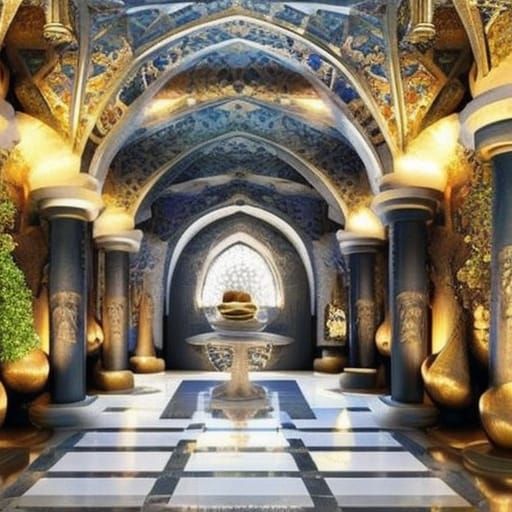 Underground Dwarven Kingdom with Stone Pillars in Fantasy Ar...