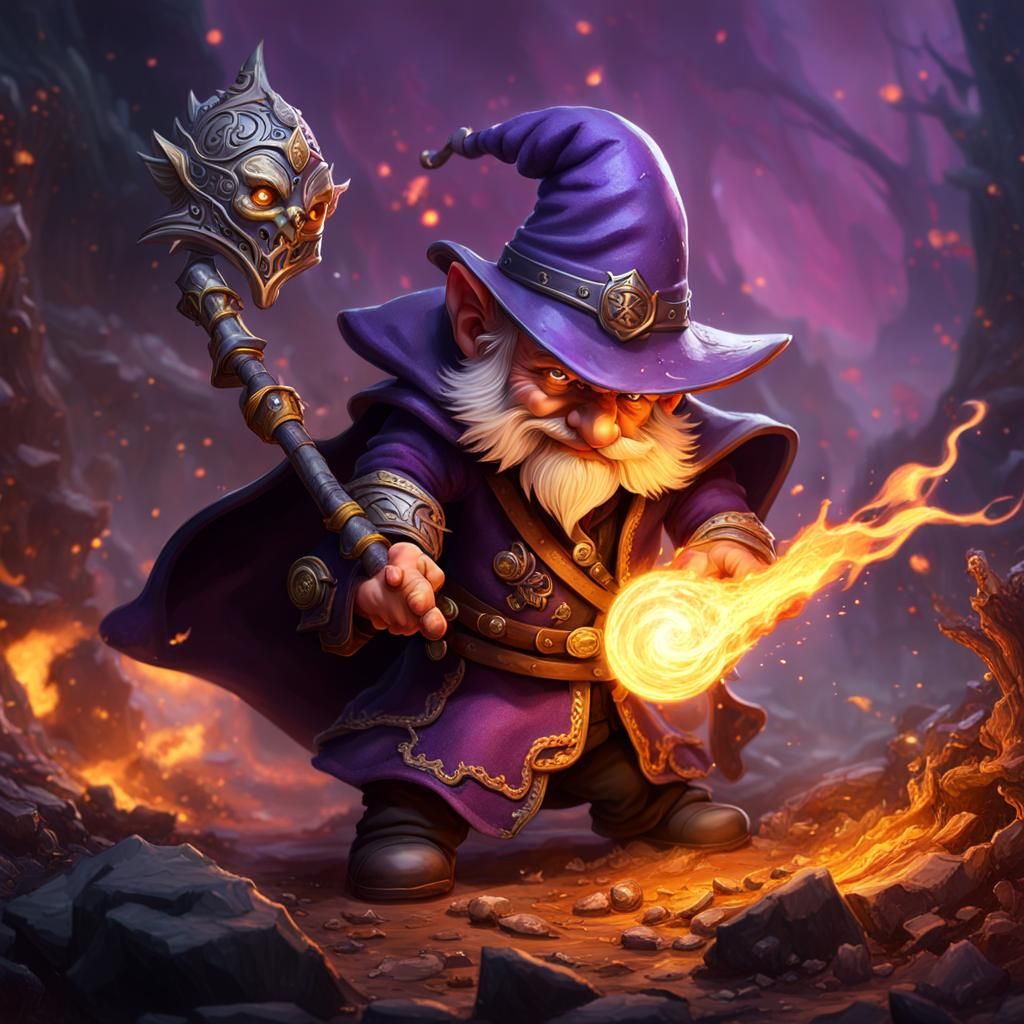 Gnome Magician and Fire Elemental Battle