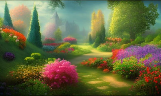 Enchanted Secret Flower Garden in Detailed Matte Painting