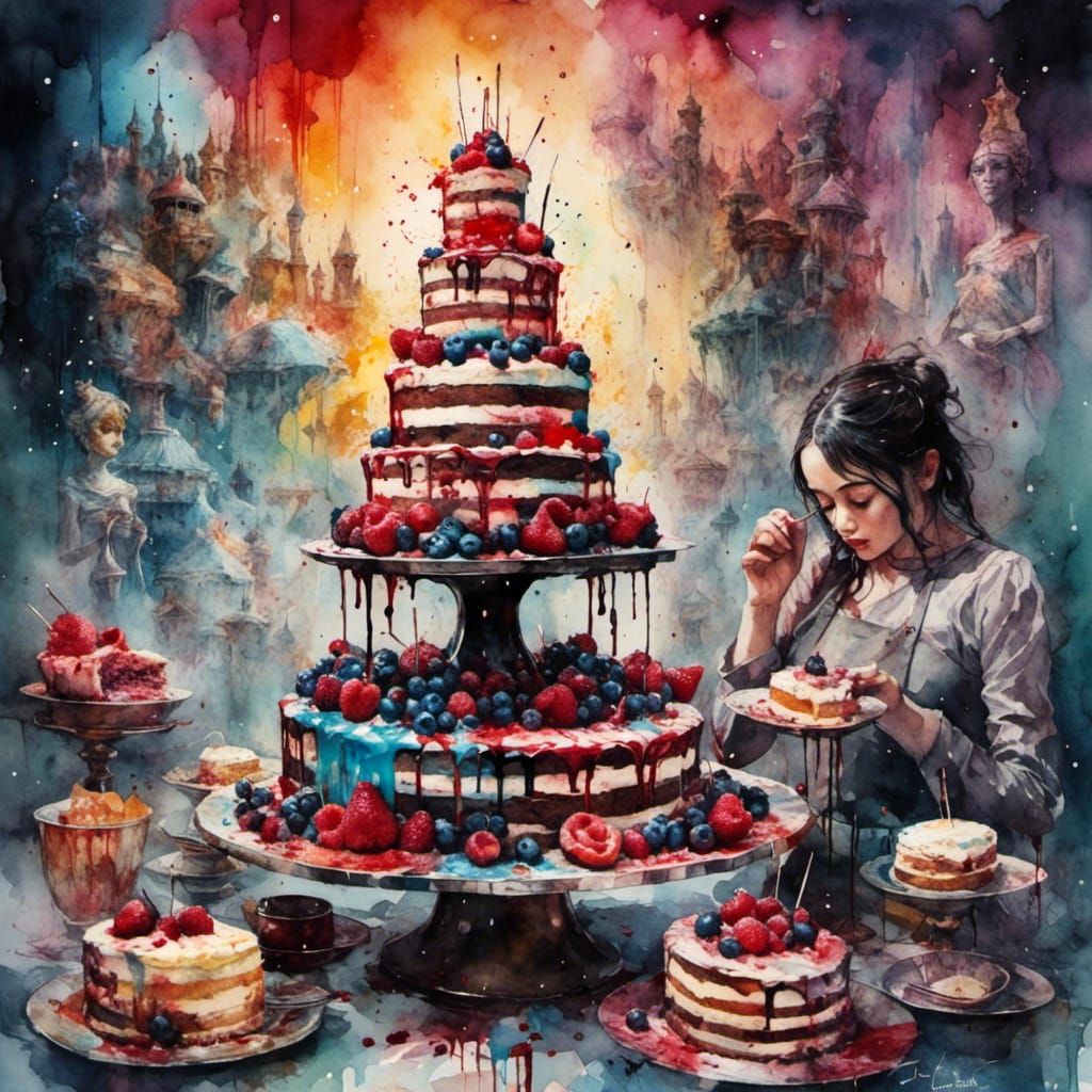 Chaotic Cake Theft: A Dreamlike Digital Render