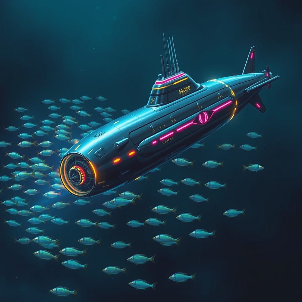 Futuristic Deep-Sea Submarine in Neon Metallic