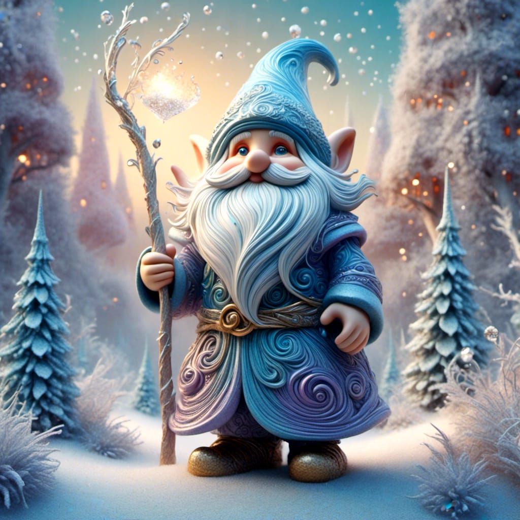 <lora:Nordic Gnomes:1.0>WINTERY, MAGICAL, FANTASTICAL FOREST, WINTER GNOME