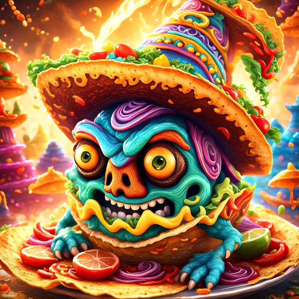 Monster Taco with Sombrero: Fantasy Concept Art