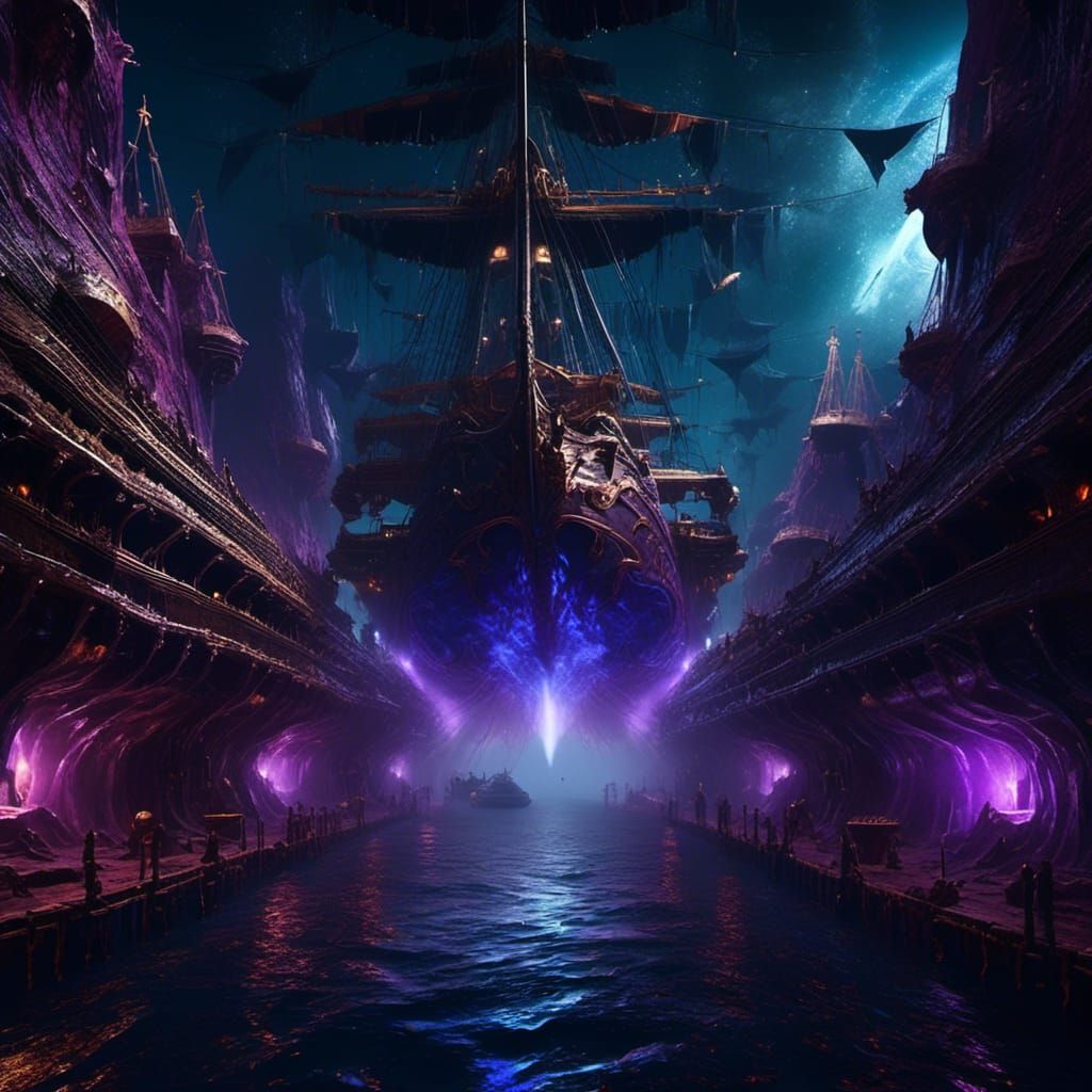 Space Galleon Sailing Through Cosmic River