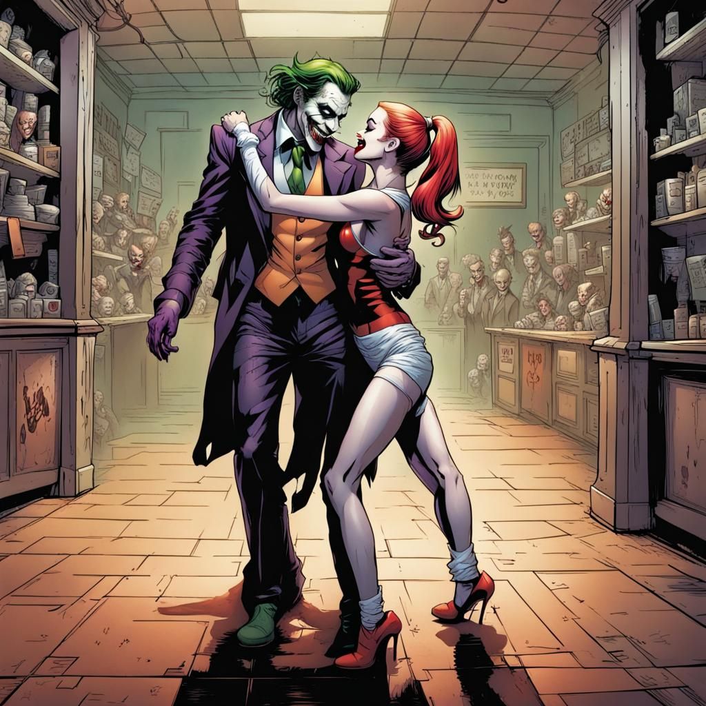 Joker and Harley Quinn Dance: Comic Book Art