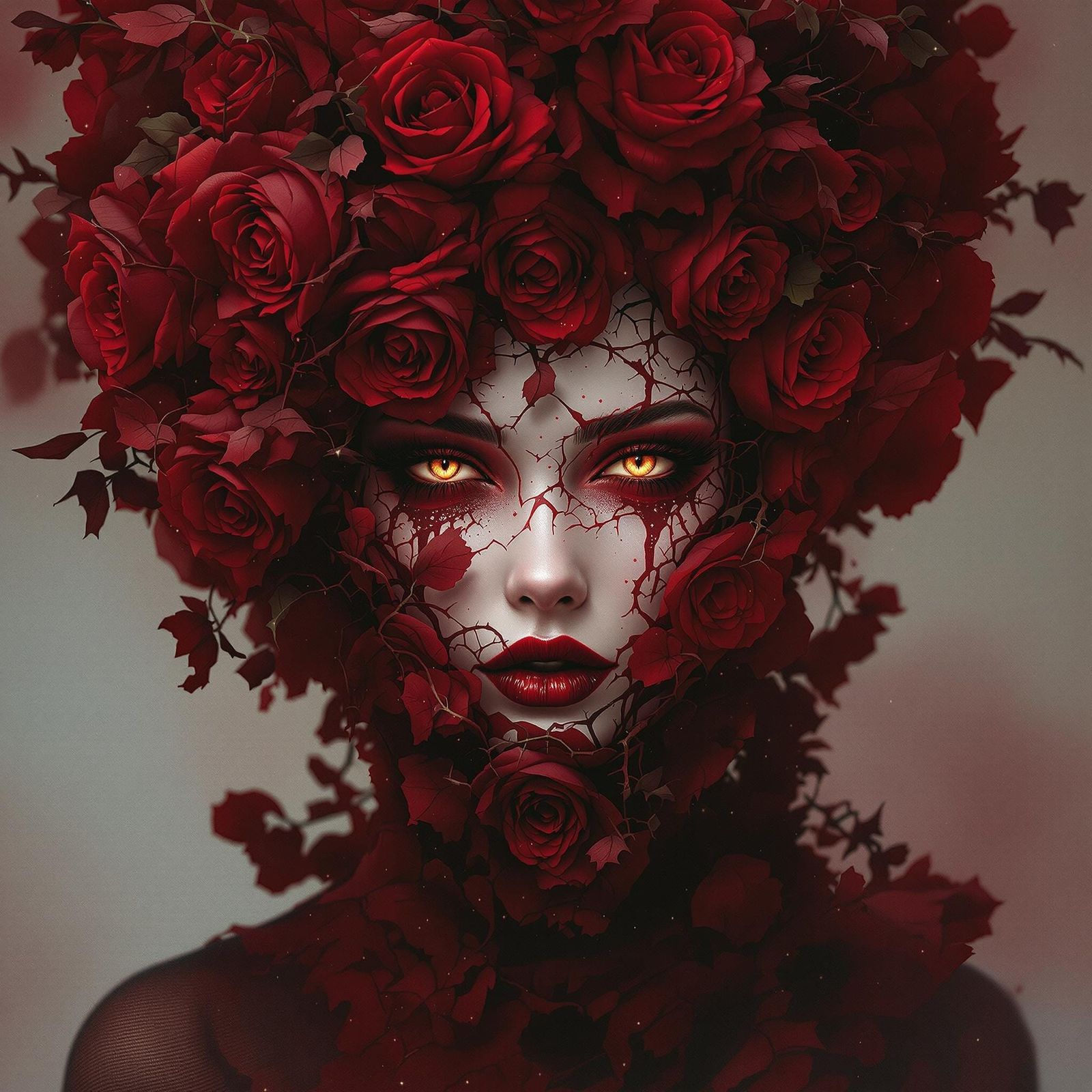 Woman in Red Roses: A Hyperrealistic Portrait