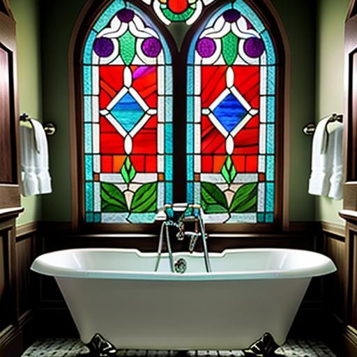 Vintage Bathroom with Stained Glass Lighting