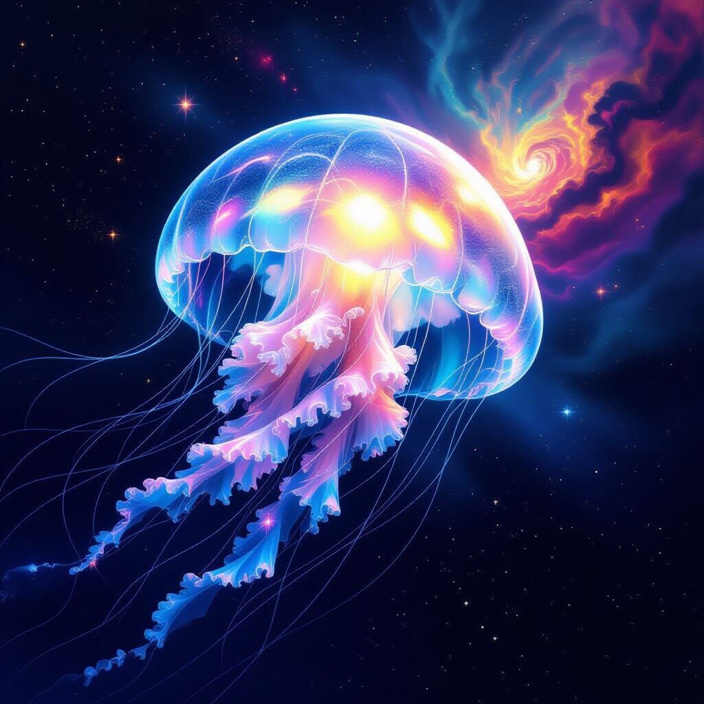 Crystalline Jellyfish in Cosmic Ballet of Nebulae