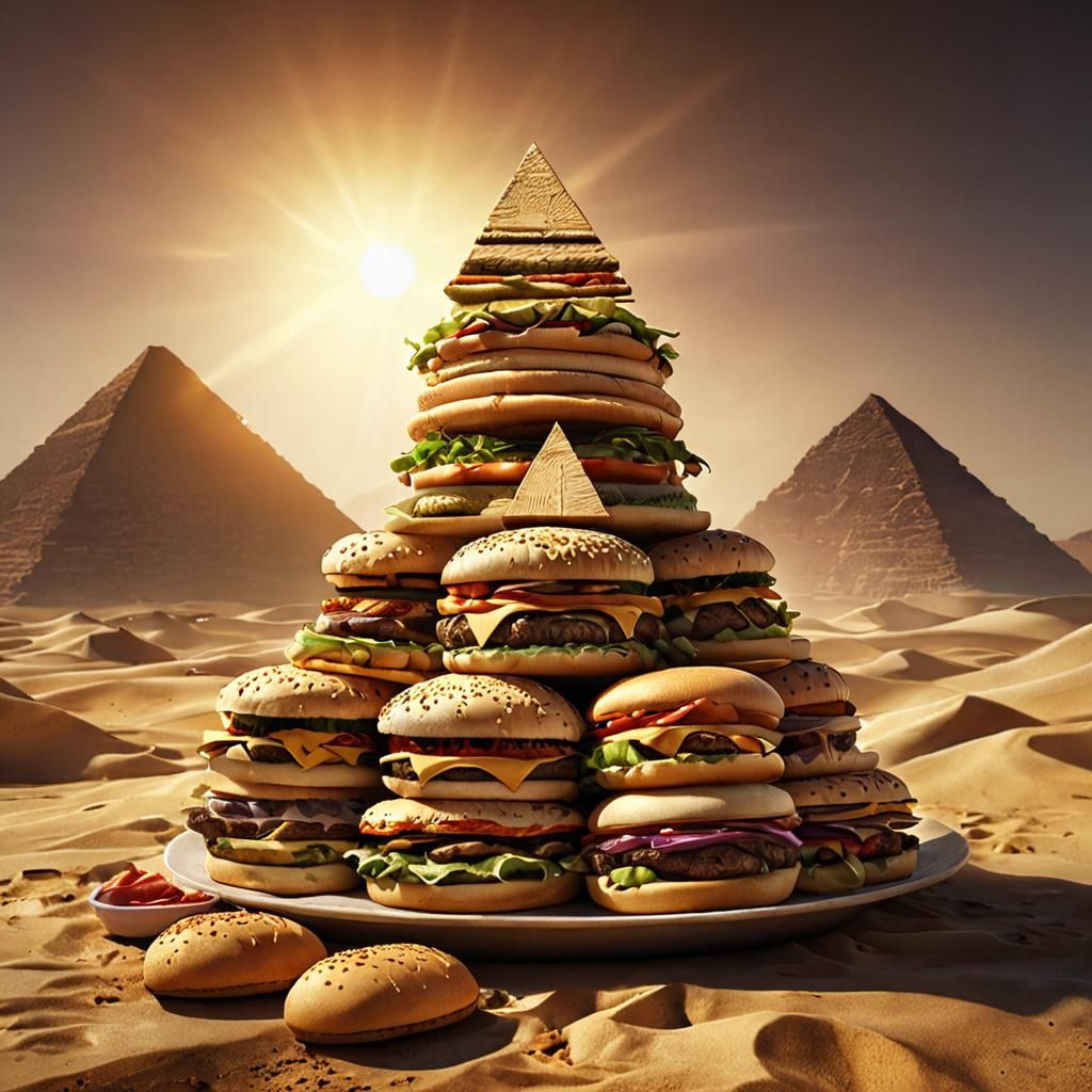 Hamburger Pyramid in Surreal Desert Sunset