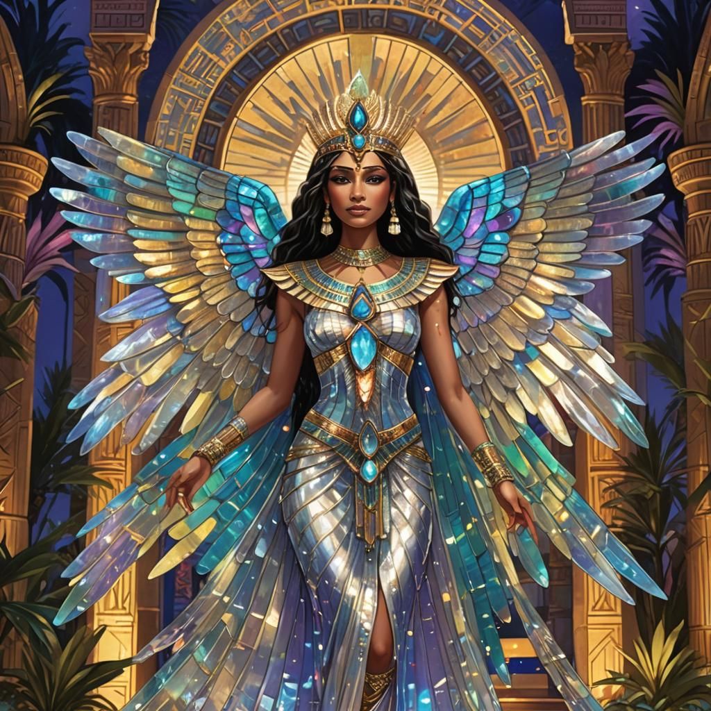 Egyptian Queen with Crystal Wings in Blacklight
