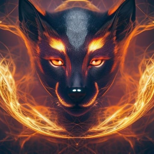 Elegant Black Fox with Golden Kintsugi Cracks