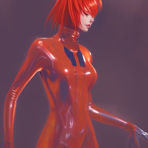 Asuka Langley in Shiny Latex Plugsuit on Mech