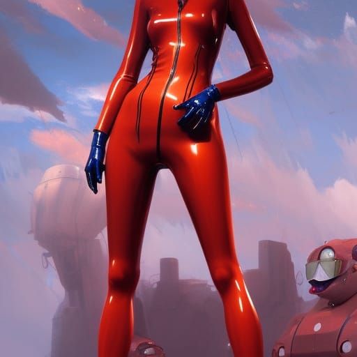 Asuka Langley in Shiny Latex Plugsuit on Mech