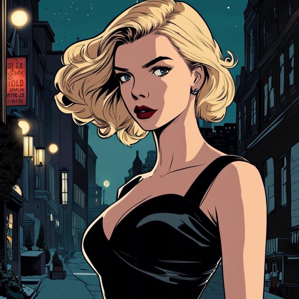 Anya Taylor Joy in Comics Art Style at Night