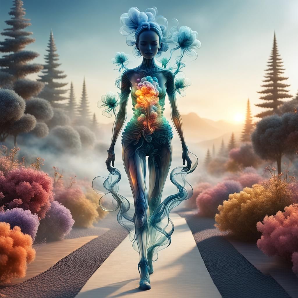 Ethereal Crystal Woman in Sunrise Bobble