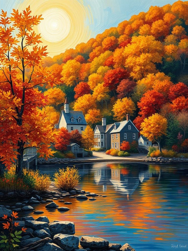 Idyllic Neo-Impressionist Village Scene