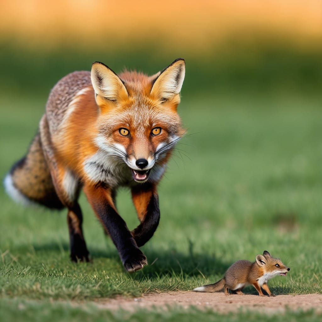 Fox Pounces on Mouse in Mid-Action