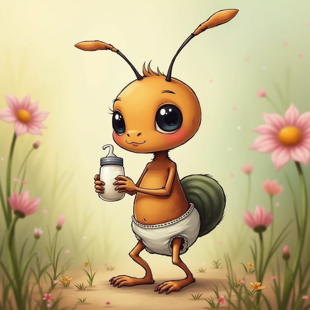 Whimsical Nursery Scene with Curious Baby Ant