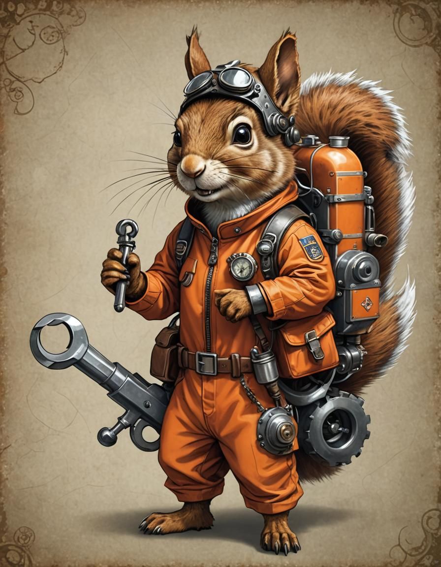 Steampunk Squirrel Mechanic in Flight Suit