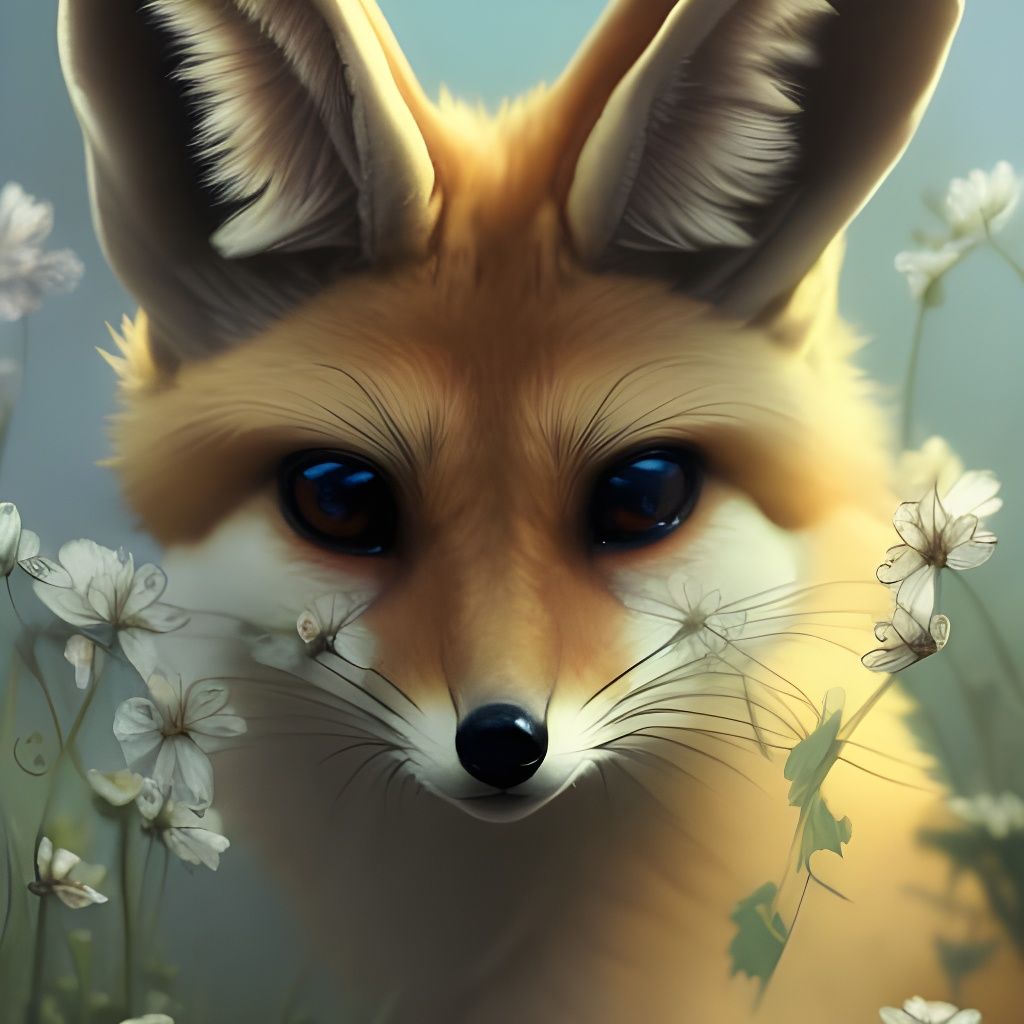 Star-Eyed Fennec Fox Among Flowers