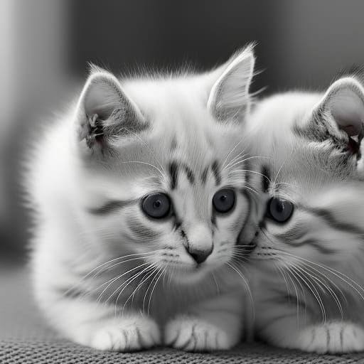 Detailed Ink Drawing of Two Fluffy Kittens