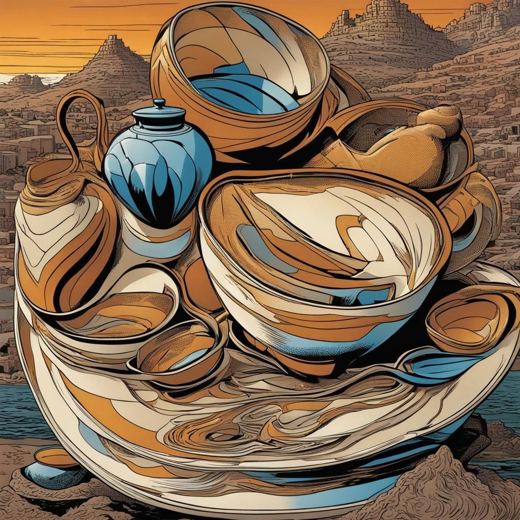 Deformed Pottery in Comic Book Art Style