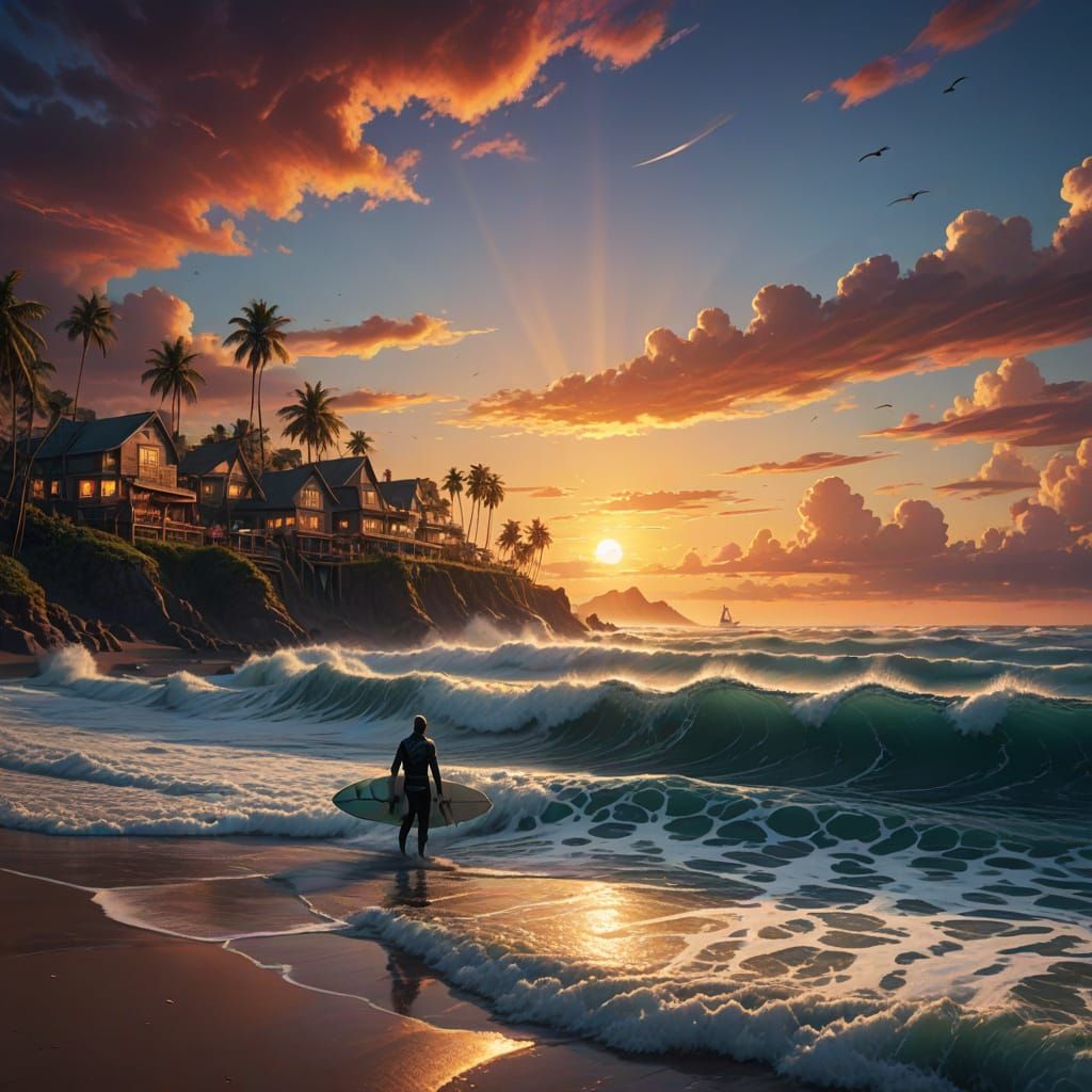 Stunning Sunset Surf Culture Scene in Epic Digital Art