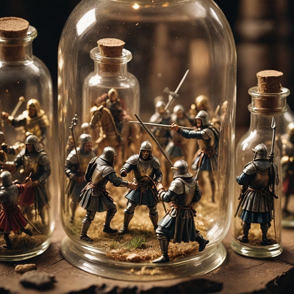 Medieval Battle in Glass Bottle: Dutch Golden Age Style