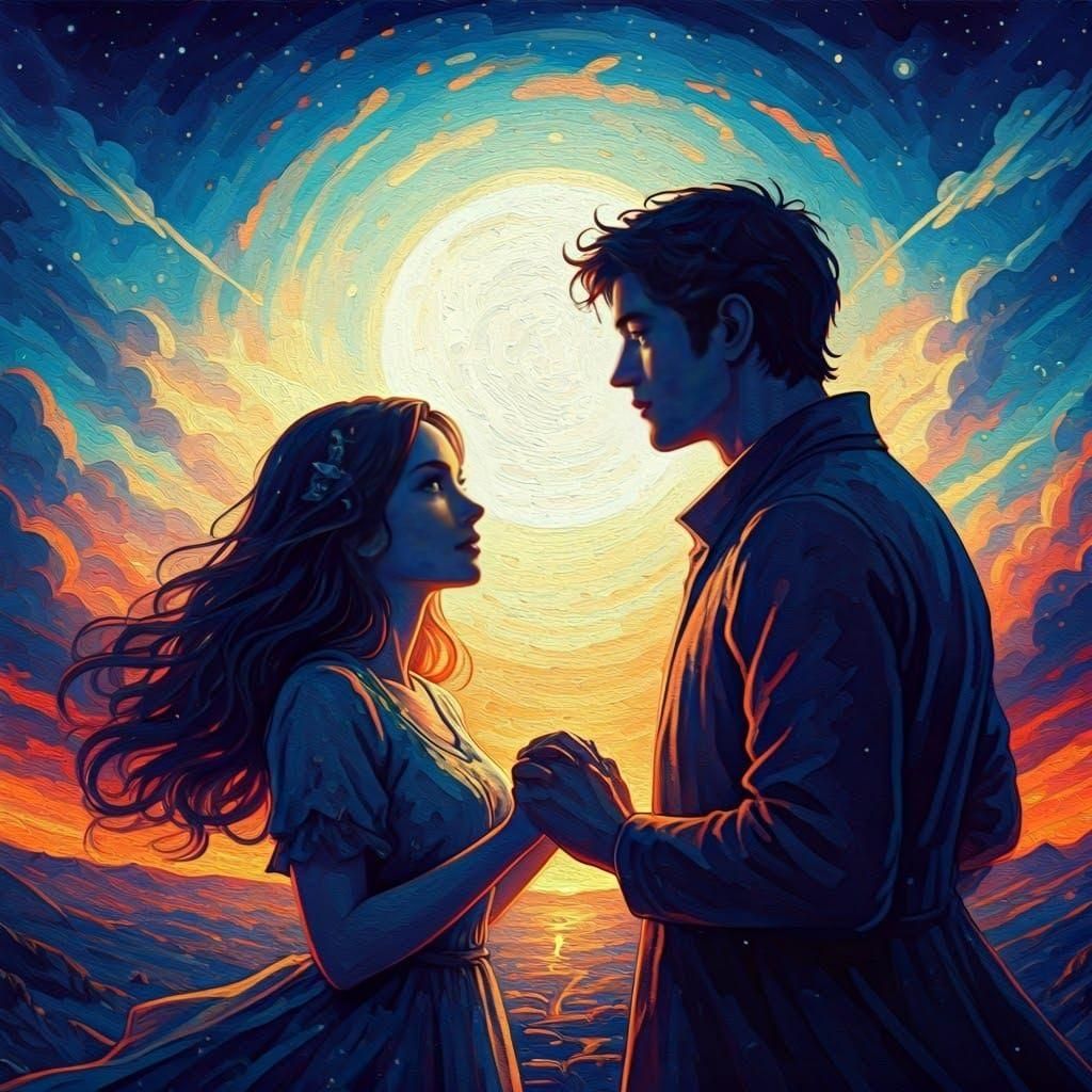 Stargazing Souls: An Impressionist Gouache Masterpiece