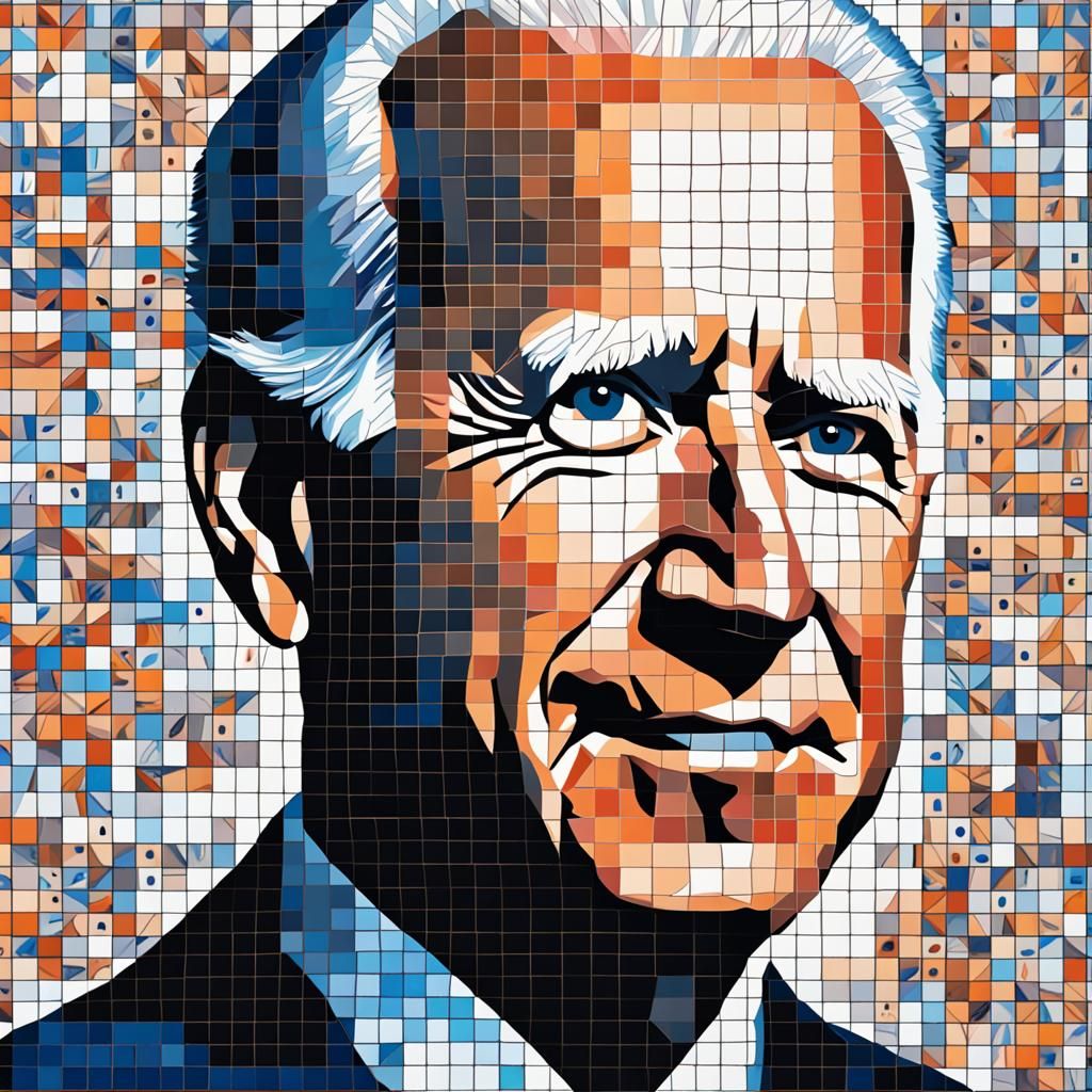 Joe Biden Portrait in Chuck Close Grid Style