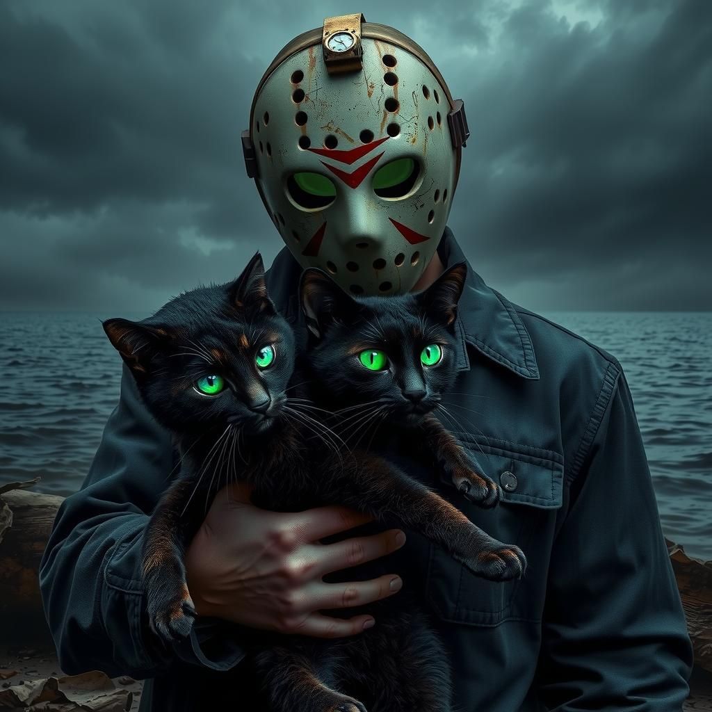 Jason Voorhees and Ominous Cat on Dark Shore