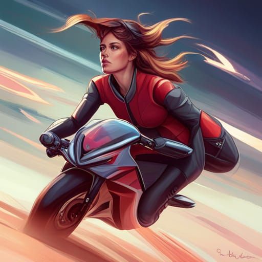 Spider-Girl on Motorcycle: Detailed Digital Portrait