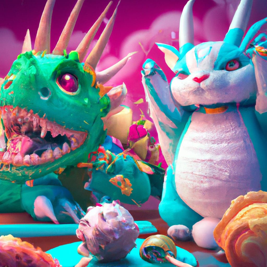 Dumpling and Sushi Dragons Game: 3D Digital Art
