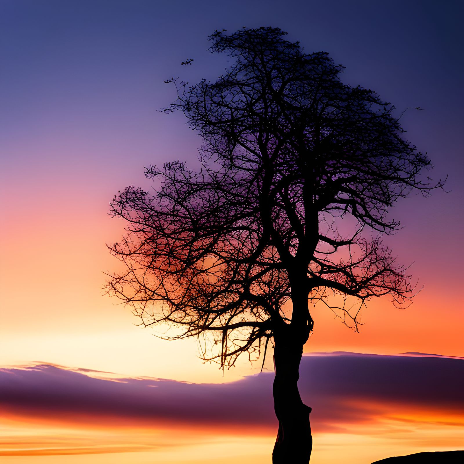 Moody Sunset Tree Silhouette in Mountains