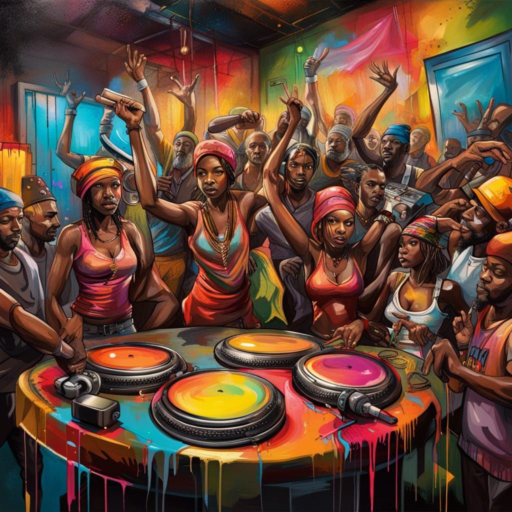 Energetic African Dance Hall Party in Graffiti Style