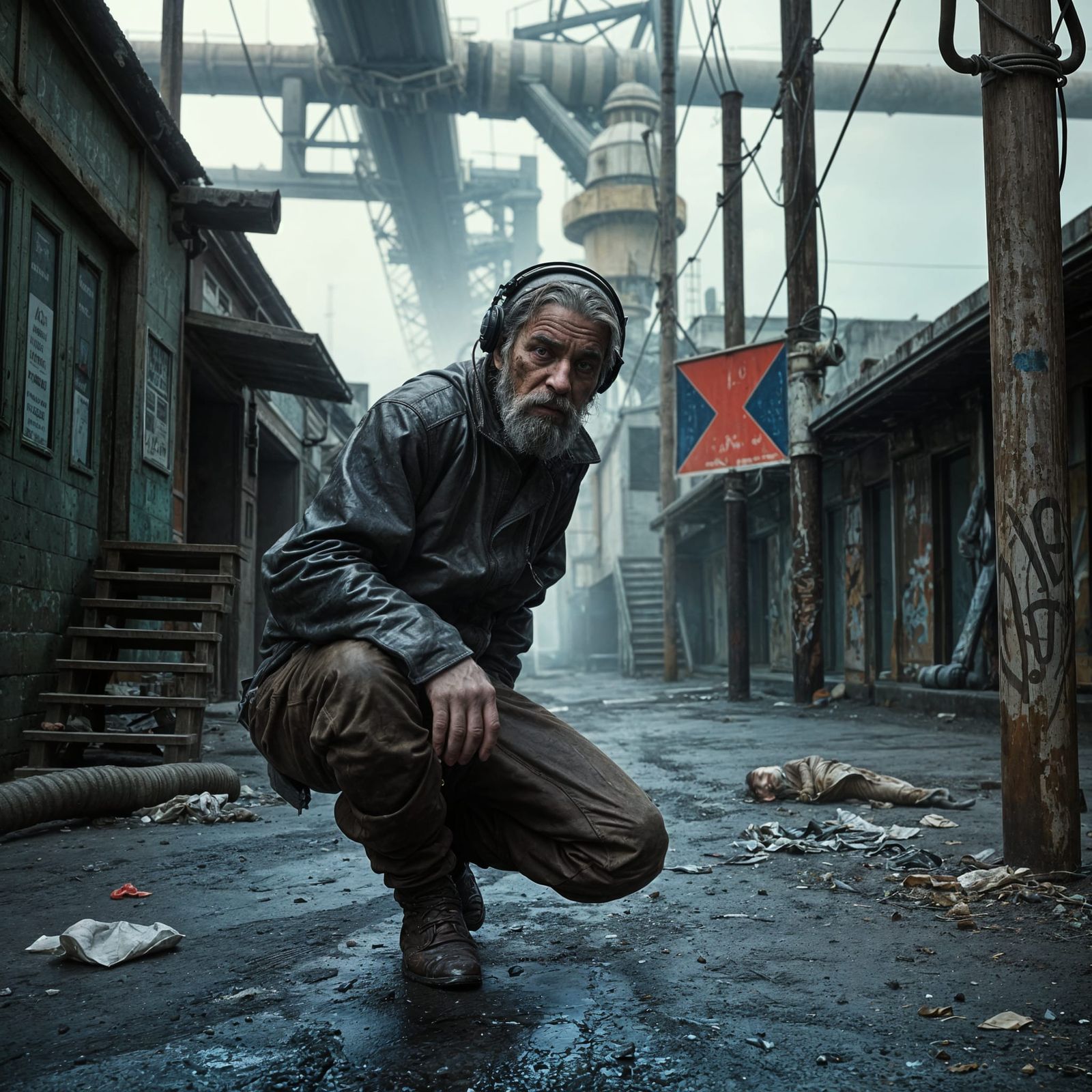 Post-Apocalyptic Beggar in Futuristic Colony