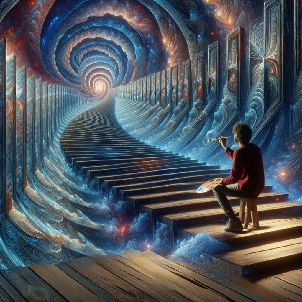 Surreal Stairway to Heaven in Impasto Style