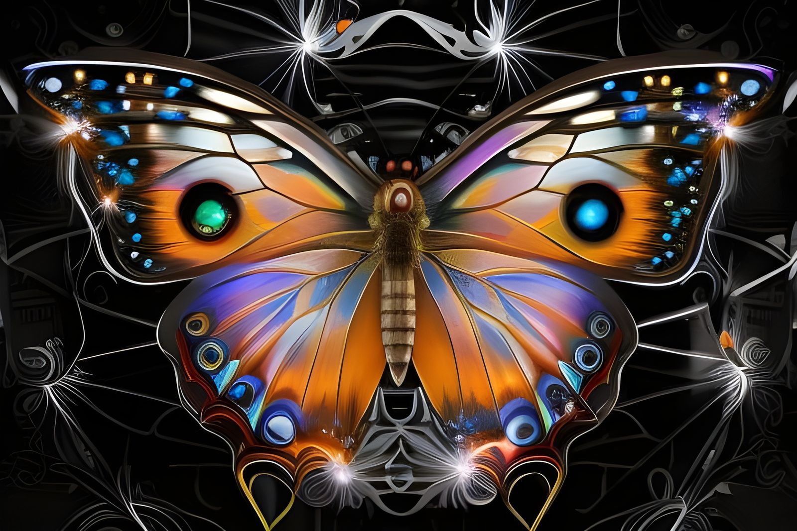 Intricate Butterfly with Stars in Anime Style