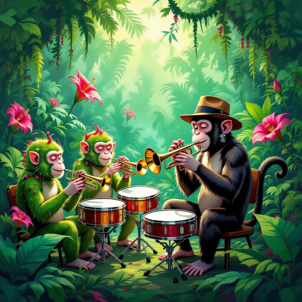 Monkey Conducts Jazz Plants in Alien Jungle