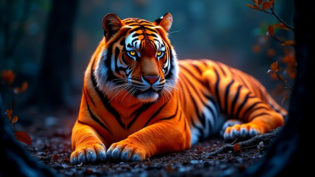 Majestic Tiger Radiates Warm Bioluminescent Glow in Dark For...