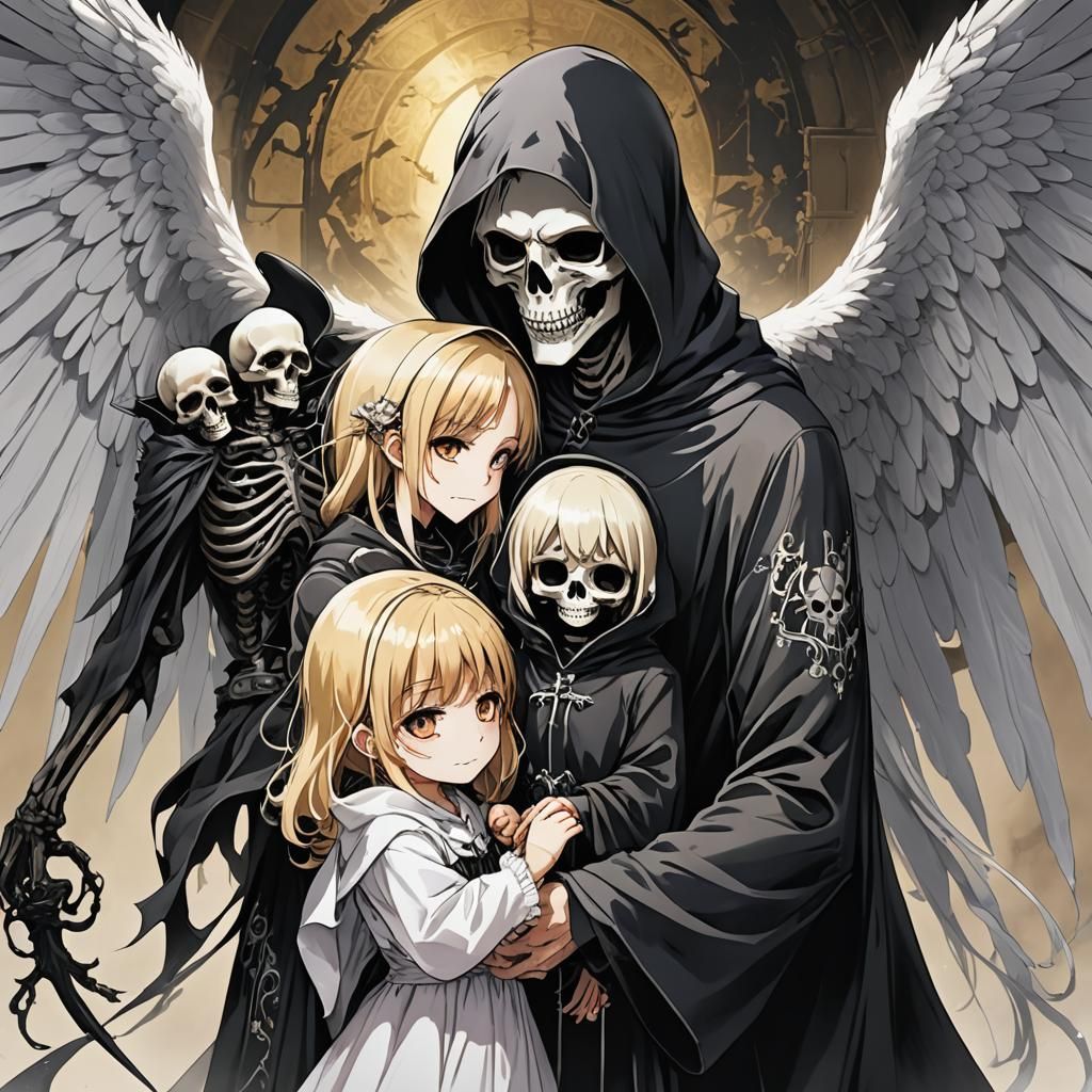 Grim Reaper Family Portrait in Anime Style