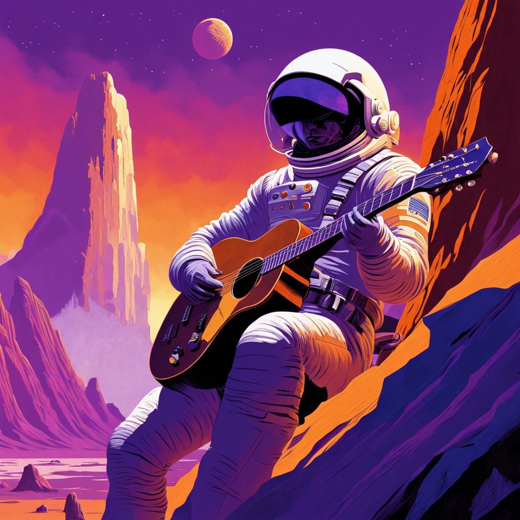 Astronaut Rocker on Alien Planet: Sci-Fi Art