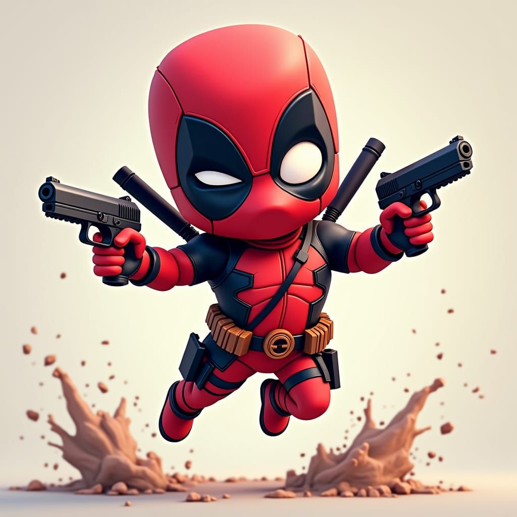 Chibi Deadpool Leaping into Action: Artstation Style