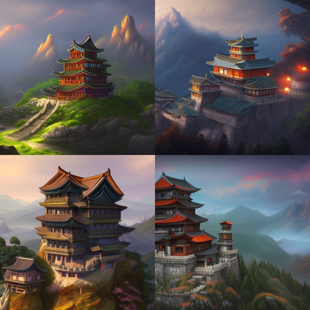 Korean Castle on Mountain: Detailed Matte Painting