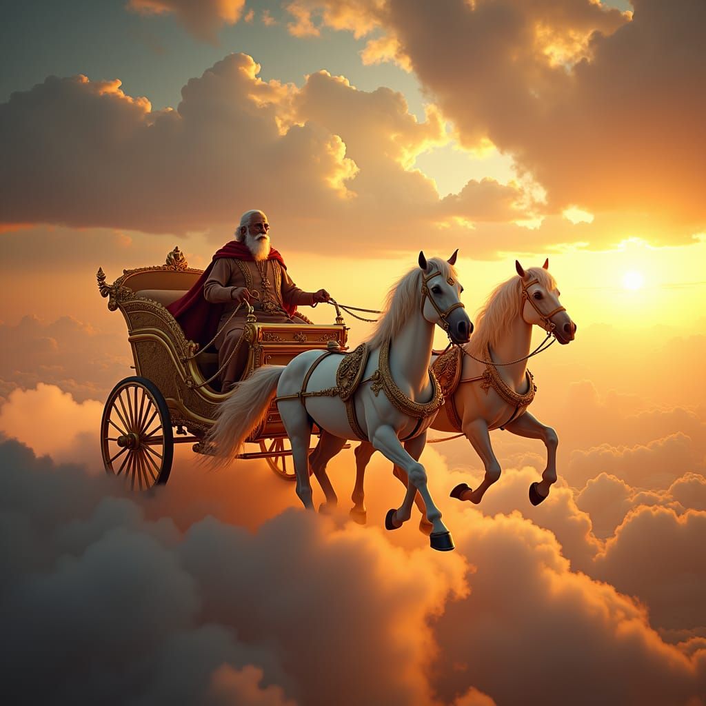 Elijah's Fiery Ascent in Golden Chariot