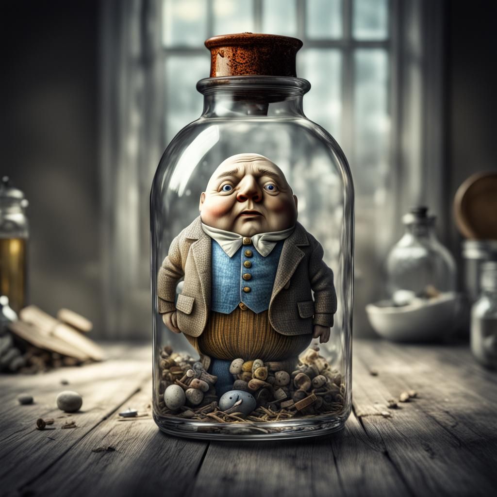 Humpty Dumpty in a Bottle: Hyperrealistic Image