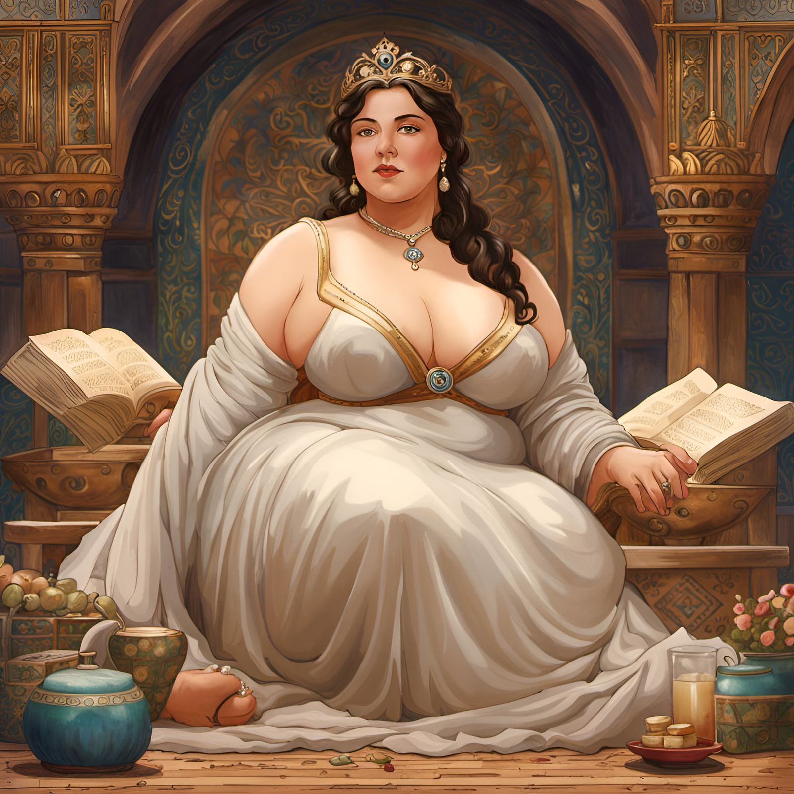 Curvy Woman in Medieval Fantasy: Ghibli Watercolor