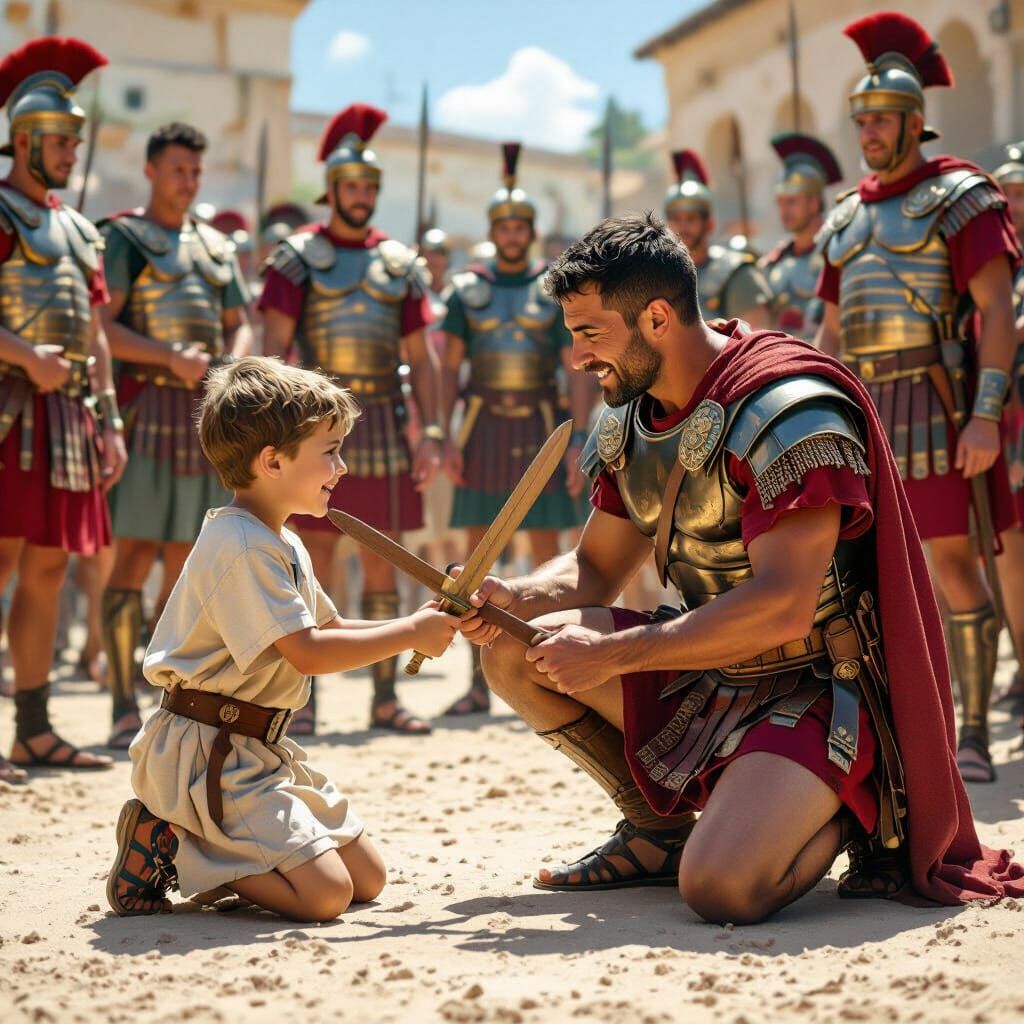 Roman Soldier Teaches Boy Swordplay