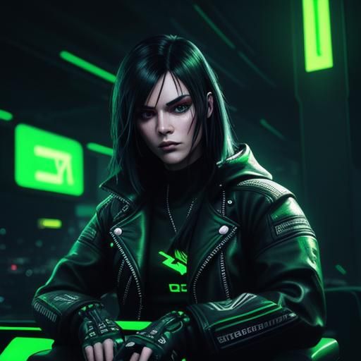 Neon Cyberpunk Gamer Girl Portrait in Digital Illustration